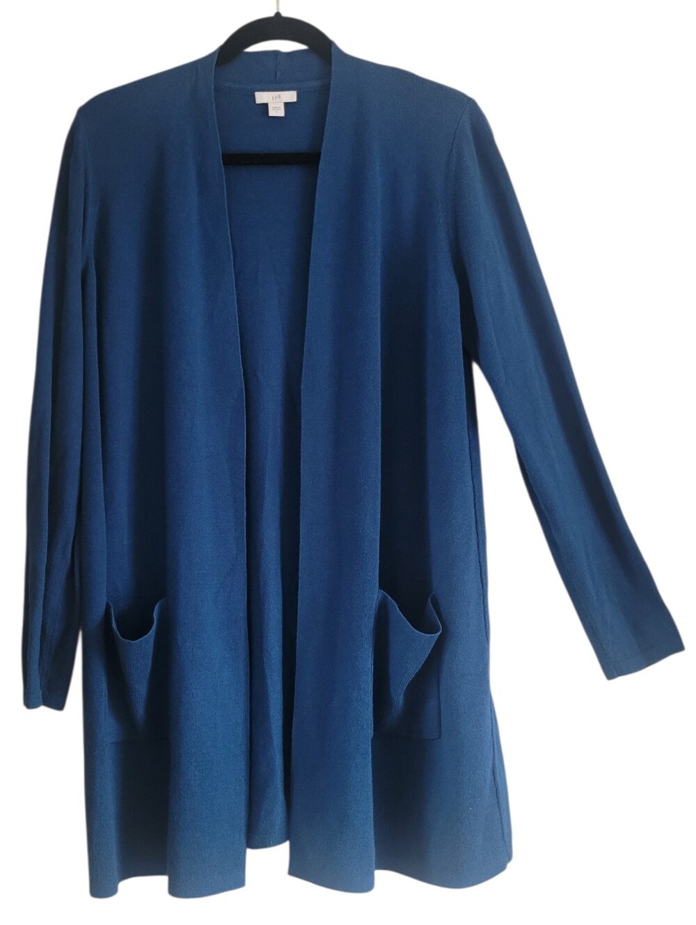 J. Jill Cotton Silk Wool Open Front Longline Cardigan Sweater Teal Wmn S Casual